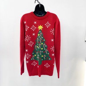 Blitzen & Company Mens Red Christmas Tree Ugly Christmas Sweater  Size Large Med